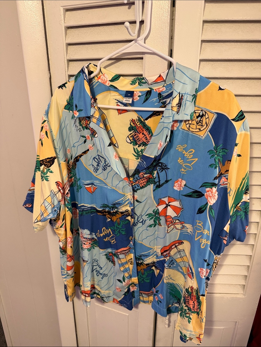 Old Navy Blue and Yellow Tropical Print Shirt
